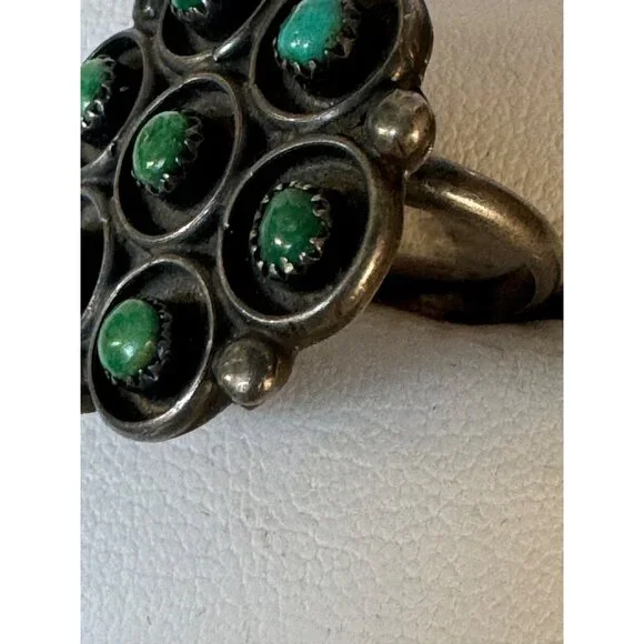 Sterling Silver Turquoise Cluster Ring Womens Size 6.5 Southwestern Vintage